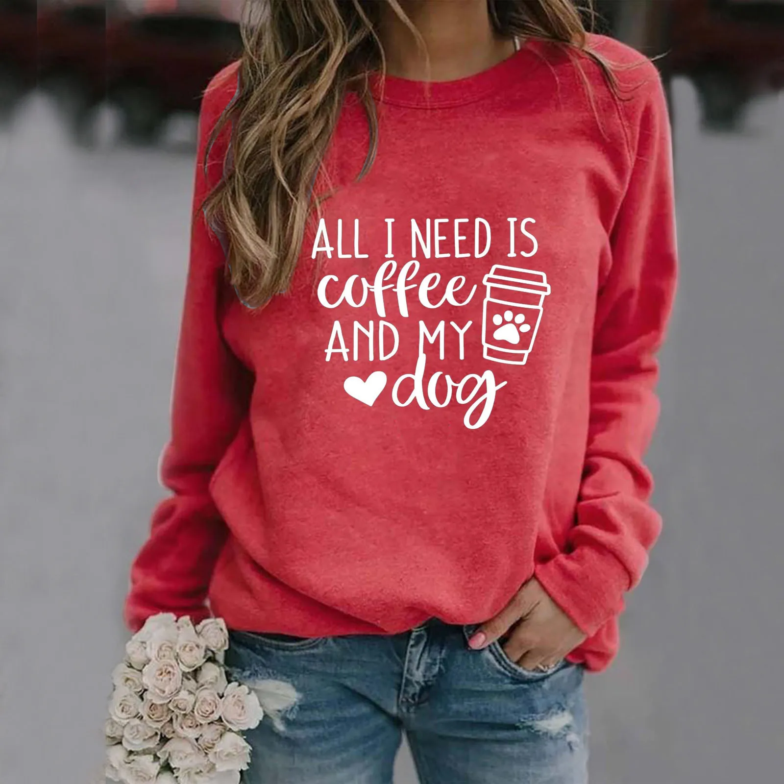 

Winter Clothes Femme All I Need Is Coffee and My Dogs Funny Words Saying Women Sweatshirt Long Sleeve Crewneck Graphic Hoodies