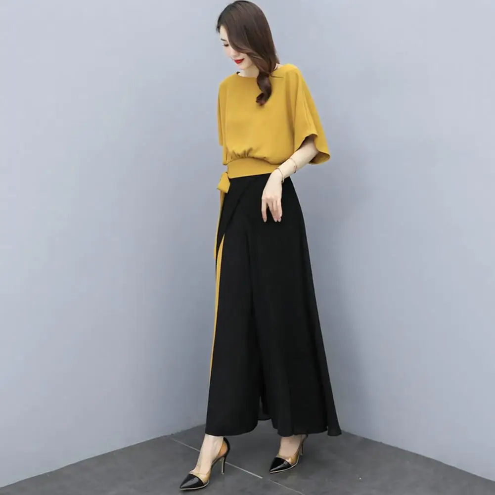 Elegant Top Pants Set  Breathable Temperament Women Trousers  Summer Two-pieces Women Top Pants Set