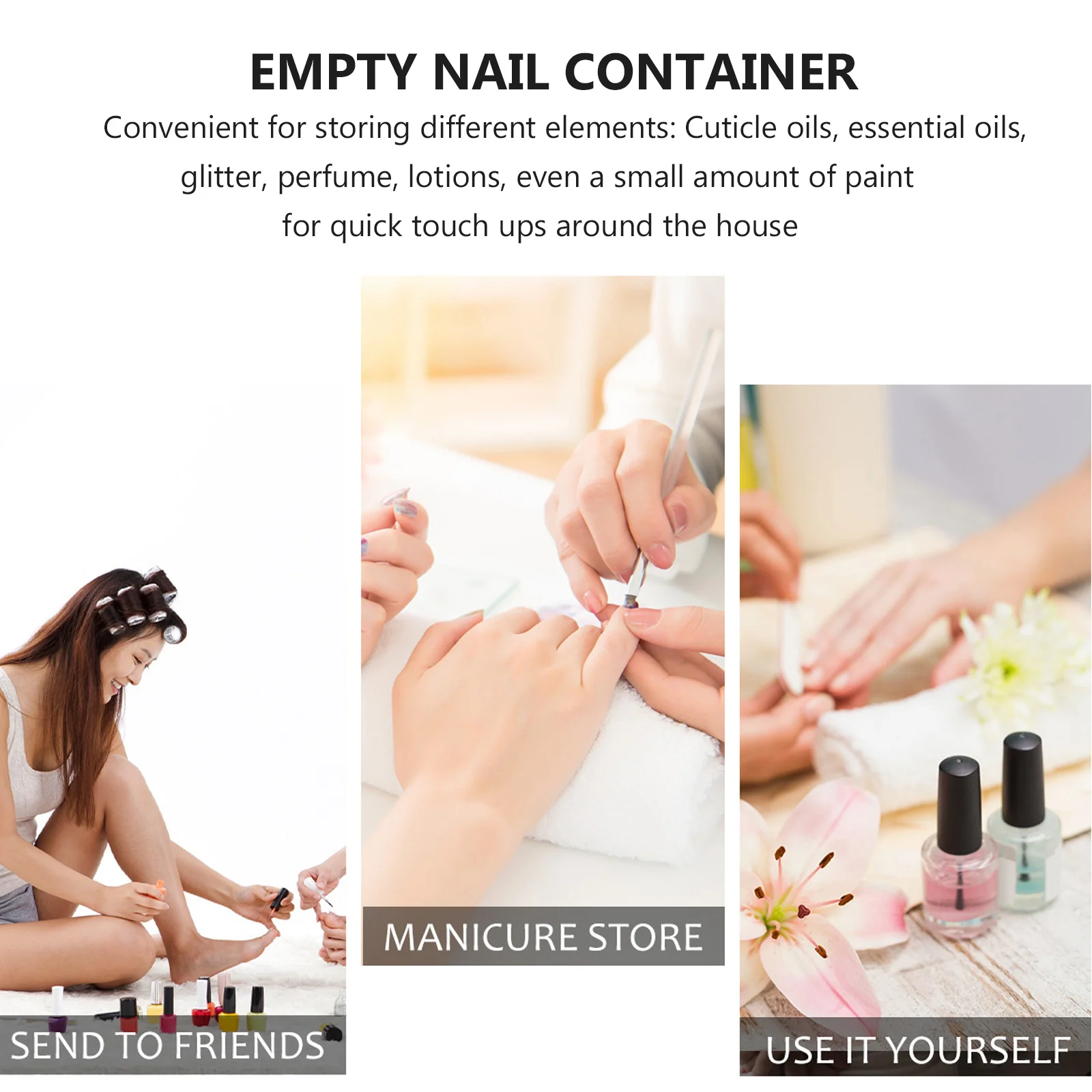 

20Pcs Refillable Glass Nail Bottles Transparent Mini Square 3ml Empty Nail Polish Container DIY Portable for Travel Business