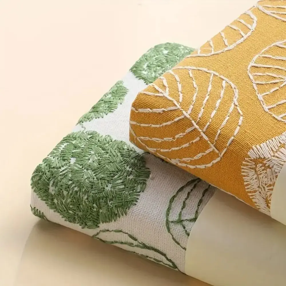 

Portable Stylish Leaf Hand Ledger Compact Fabric Cover Embroidered Notebook Morandi Thick Pocket Book School