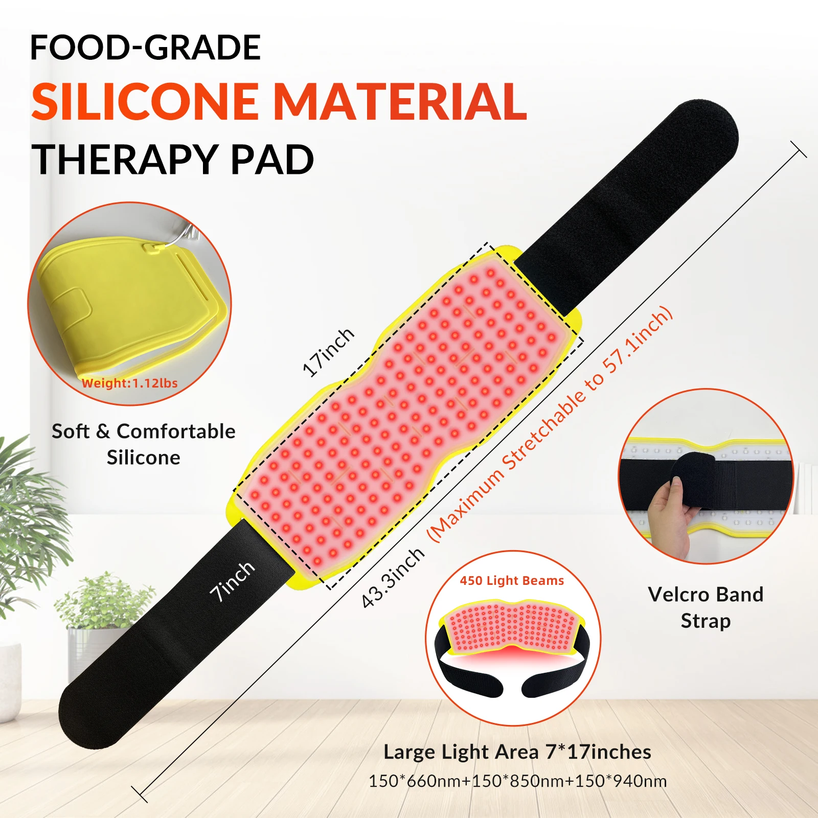 

Red Light Therapy Silicone Belt 660/850/940nm Physiotherapy Pad Waist with Wearable Wrap for Legs Shoulder and Arm Calf Cushion