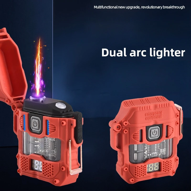 New Type-c Fast Charge Windproof Dual Arc Flameless Pulse Lighter LED Power Display High Bright Illumination Waterproof Lighter