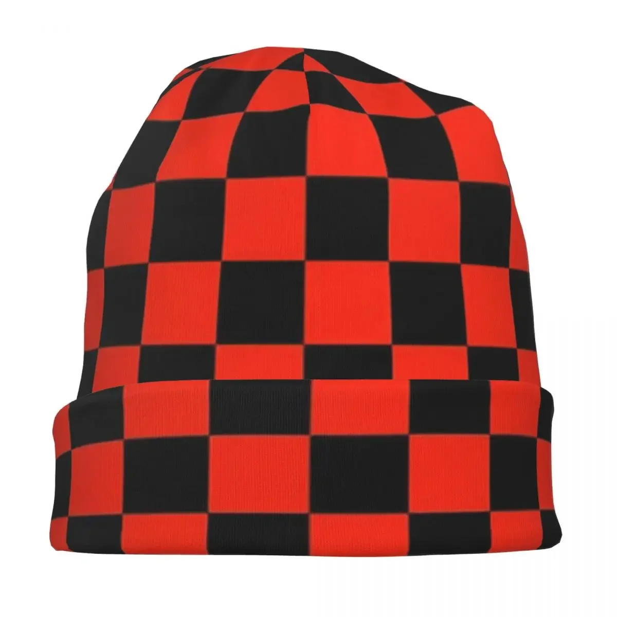 Black And Scarlet Red Checkerboard Knitted hat for men and women Gift Unisex winter warm brimless urinal hat