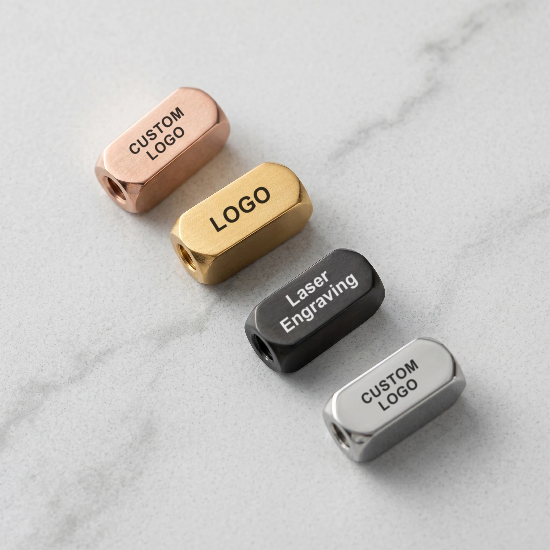 20pcs/Lot Custom Logo Stainless Steel Bar Beads Personalized Engraved Rectangle 3D Bead Brush Finished Diy Bracelet Space Beads