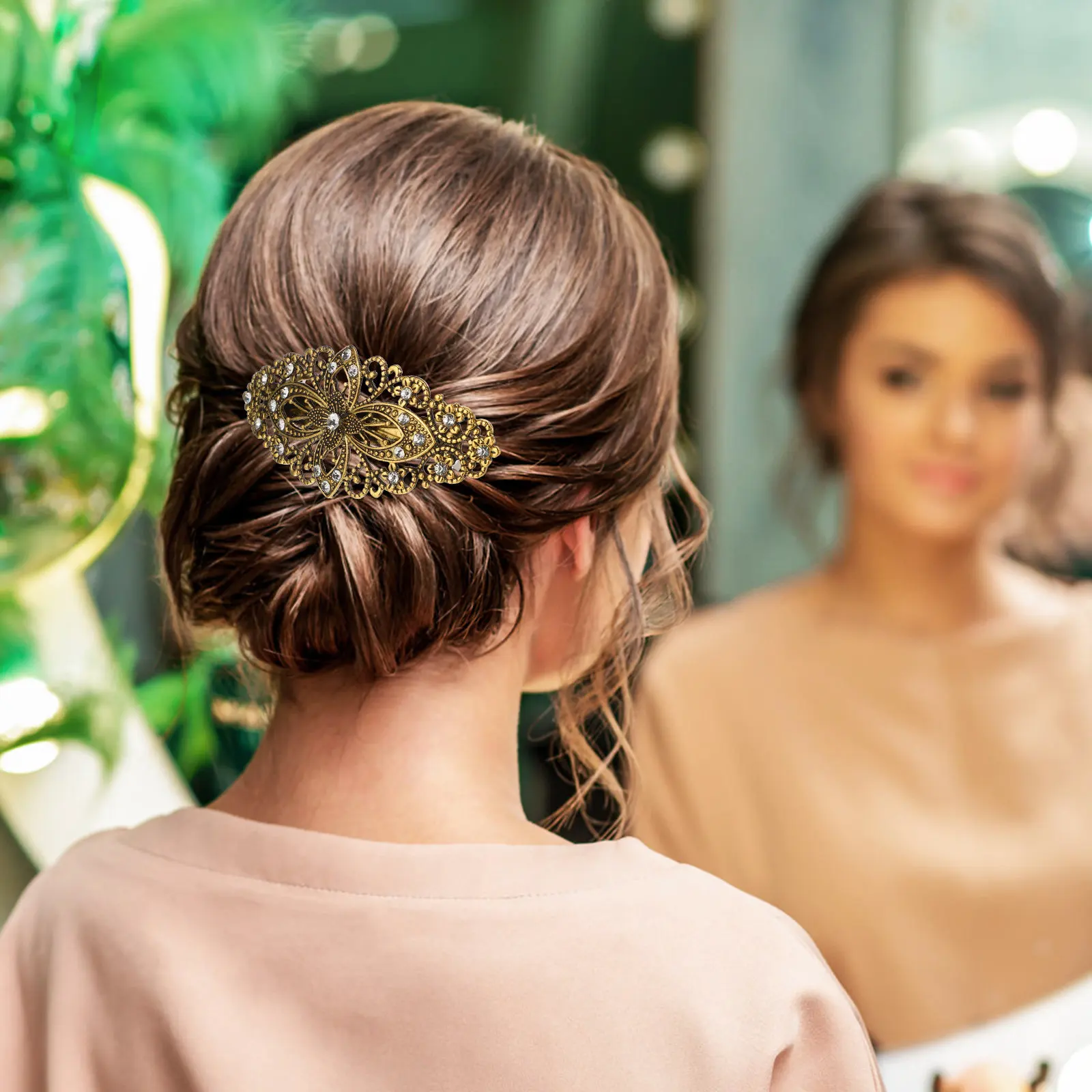 

2Pcs Spring Hair Clips Vintage Flower Barrettes Rhinestone Crystal Decorative Hair Accessories for Women Daily Style