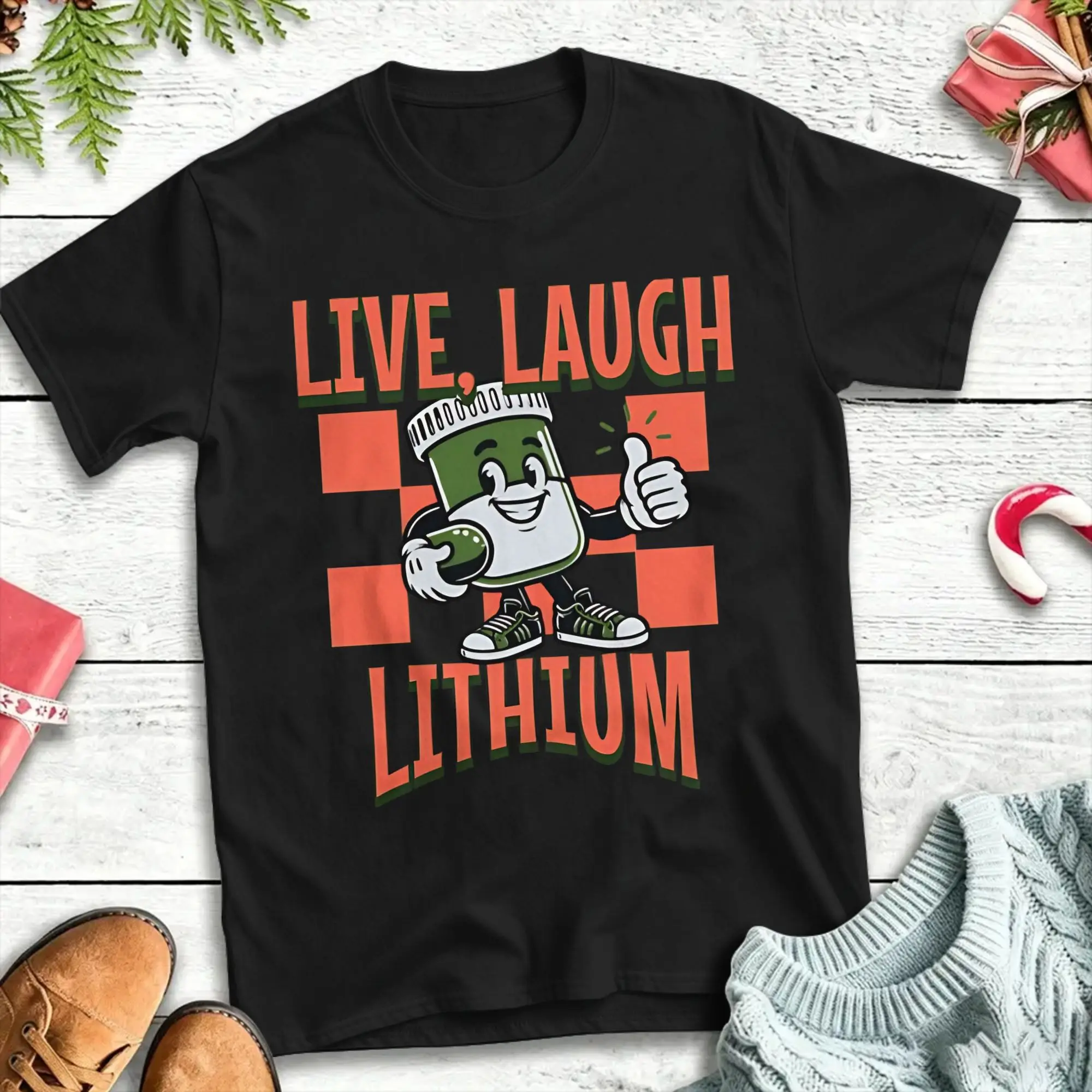 Men live laugh lithium  T Shirts  100% Cotton Tees Summer Vintage Short Sleeves T Shirt Crew Neck Trending Print Tee Shirt