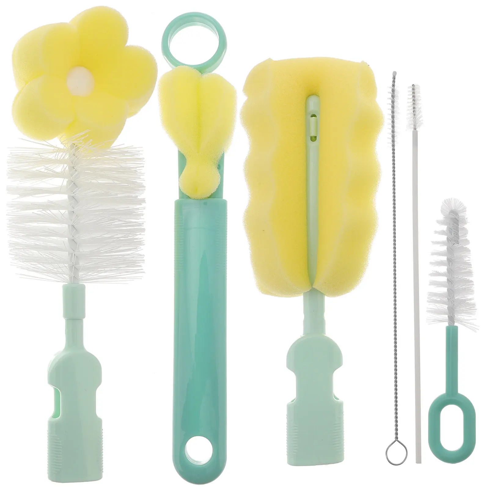 

5 in 1 Baby Milk Bottle Cleaning Brush Set Includes Sponge Bottle Brush 29Cm Straw Brushes 15Cm Food Grade Sponge PP