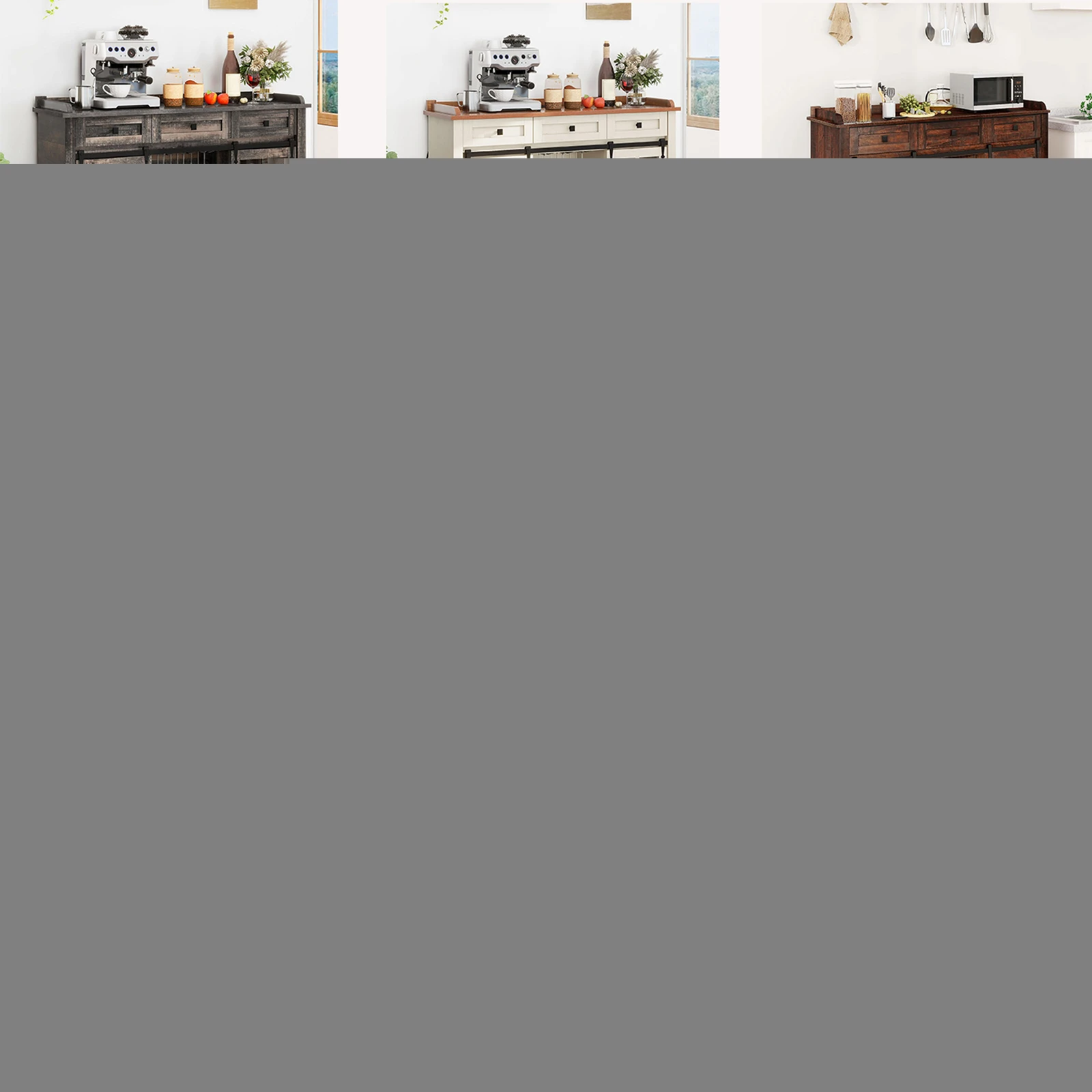 

53" Kitchen Sideboard Buffet Wine Storage Cabinet w/ 3 Drawers Sliding Barn Door