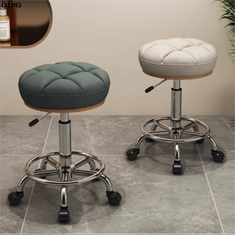 GUIG Stool Lift Round Stool Rotating Pulley Barbershop Stool Master Makeup Stool Hair Salon Special Nail Beauty Stool Hot New