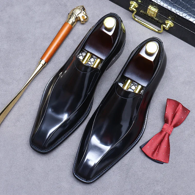 

Mens Patent Leather Business Loafers Luxury Handmade Quality Comfortable 2026 Autumn Genuine Leather Slip on Dress Shoes Man