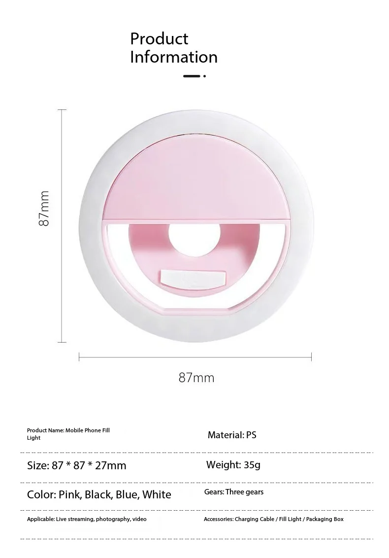1 unidad de luz LED recargable RK12 para móvil, luz de clip para selfies, iluminación portátil, luz de belleza para fotos