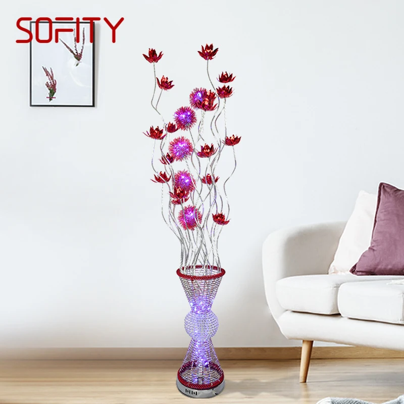 

SOFITY Nordic Floor Lamp Modern Art Red Flower Iiving Room Sofa Bedroom Hotel LED Originality Decorative Standing Light