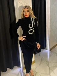 2024 New Black Slim and Slim Beaded Long Sleeve Bandage Dress Long Dress  Maxi Dresses for Women