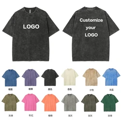 250g Stir Fried Snowflake Retro Heavyweight Pure Cotton Round Neck T-shirt Custom Washed Loose Short Sleeved Oversize