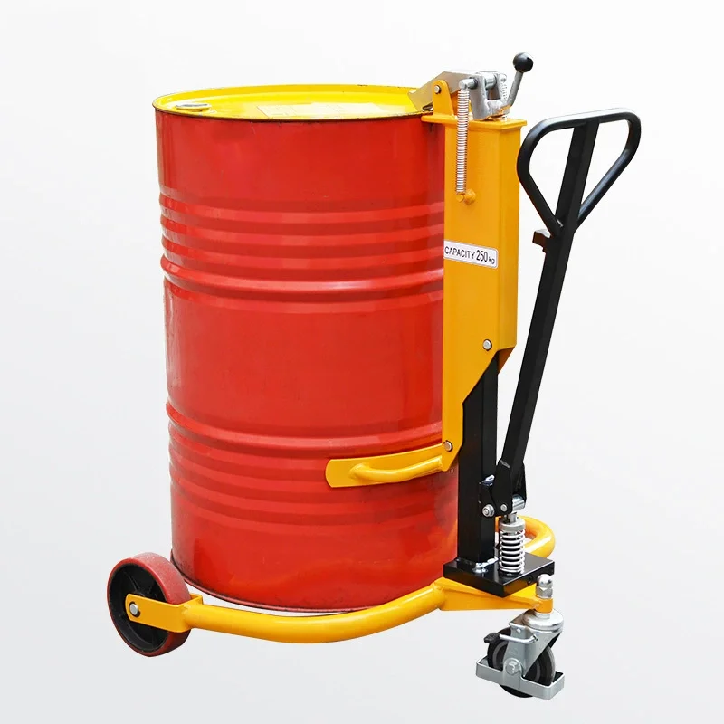 Manual Drum Trolley Hydraulic Barrel Transport Cart Clamp Type Hand Push Oil Drum Mover Warehouse Cargo Handling Equipment Tool