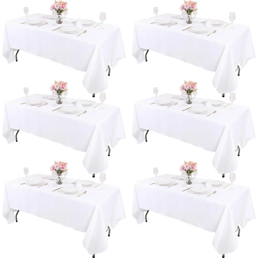 

6 упаковок белых скатерти прямоугольных 60x102 дюймов, моющаяся полиэфирная ткань высокой плотности, белые скатерти для столов на 6 футов Re