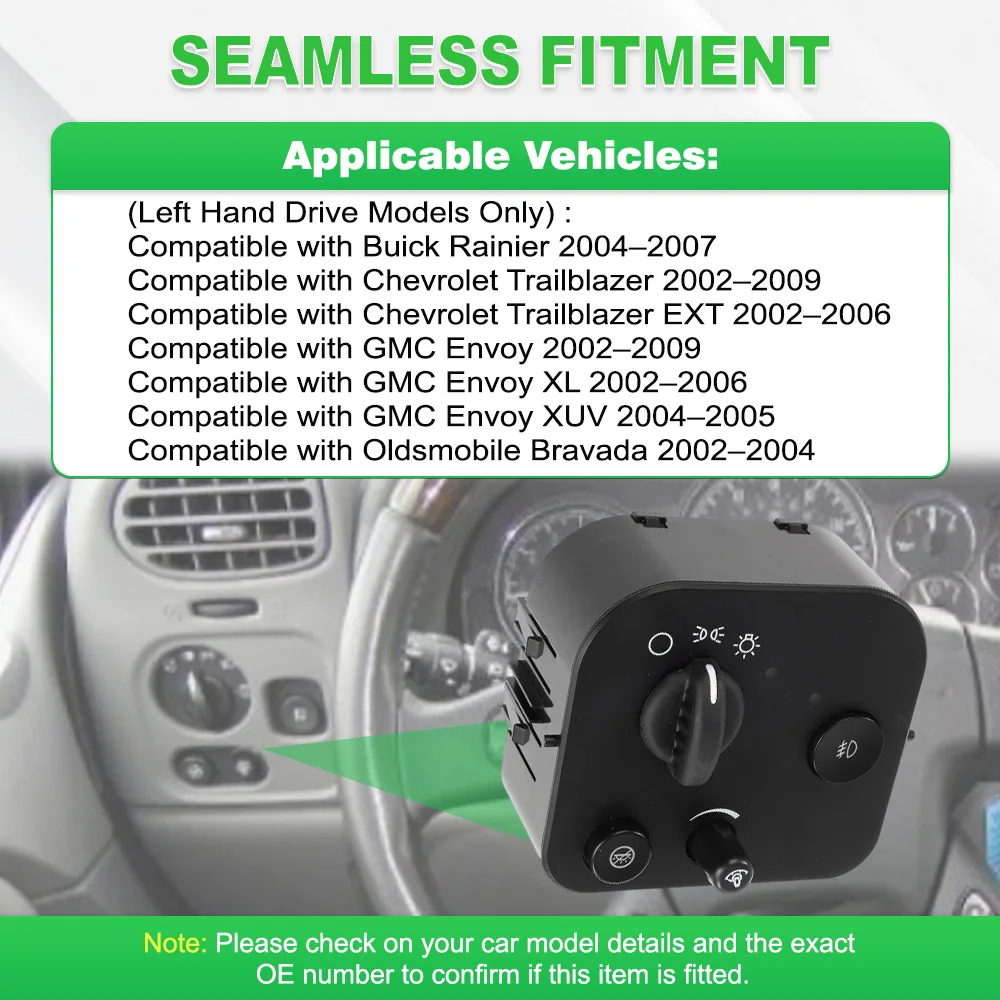 لسيارة شيفروليه تريل بليزر EXT 2002–2006 15157677 المصباح الأمامي مفتاح باهتة 10372949 #4