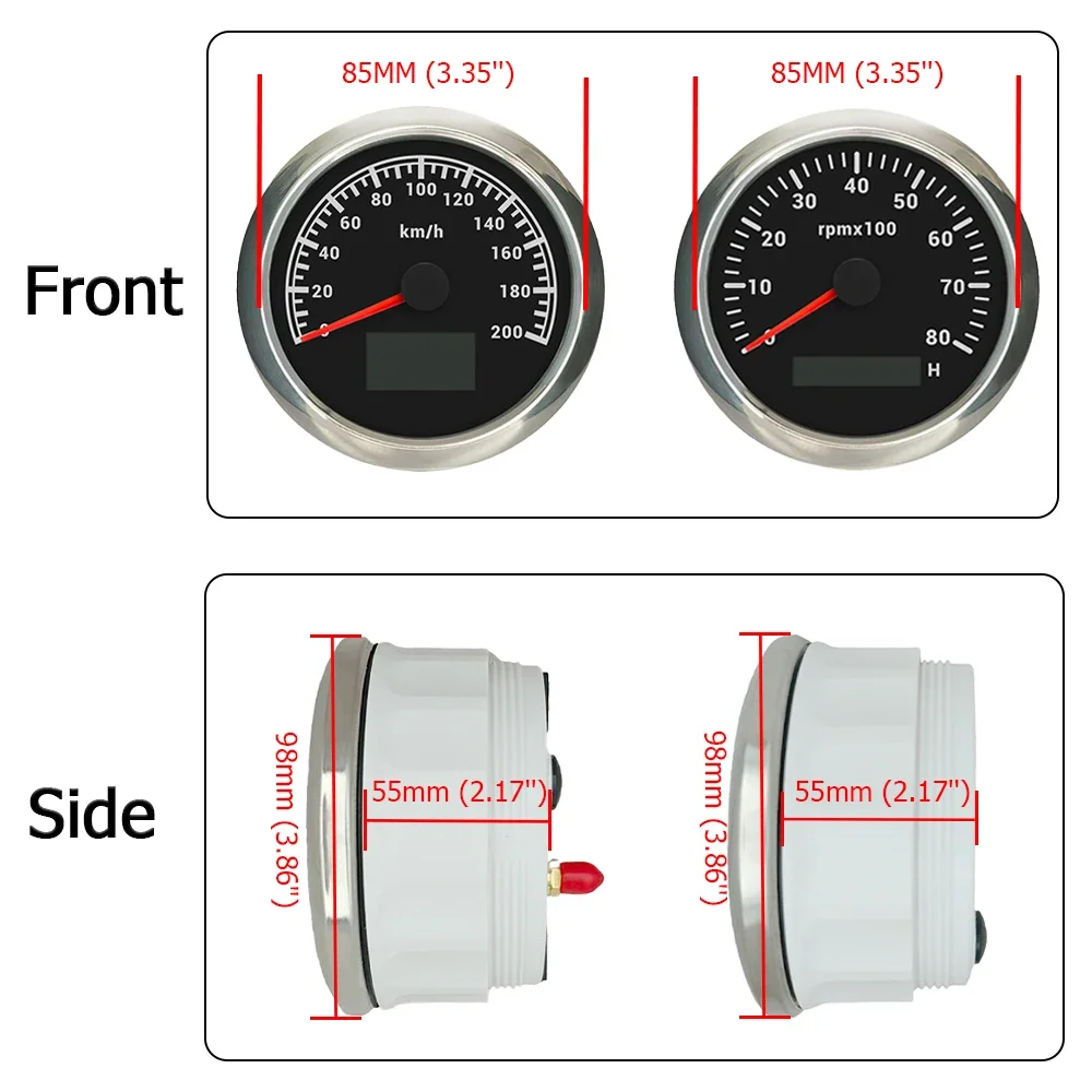 

New 85mm GPS Speedometer 30knots 60km/h 120KMH 200km/h + 4000RPM 0-8000RPM Tachometer with 7 Colors Backlight for Car Boat Yacht