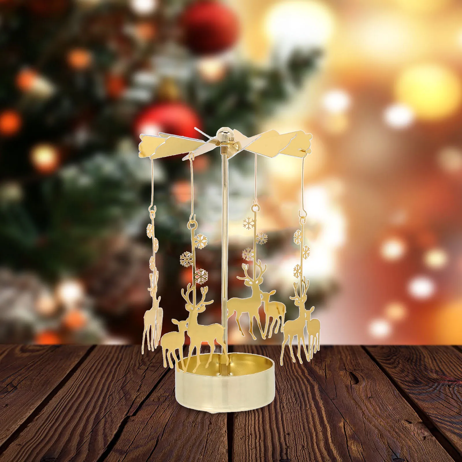 

3pcs Rotating Carousel Holder Golden Metal Christmas Decor Spinning Windmill Tealight Stand Home Ornaments