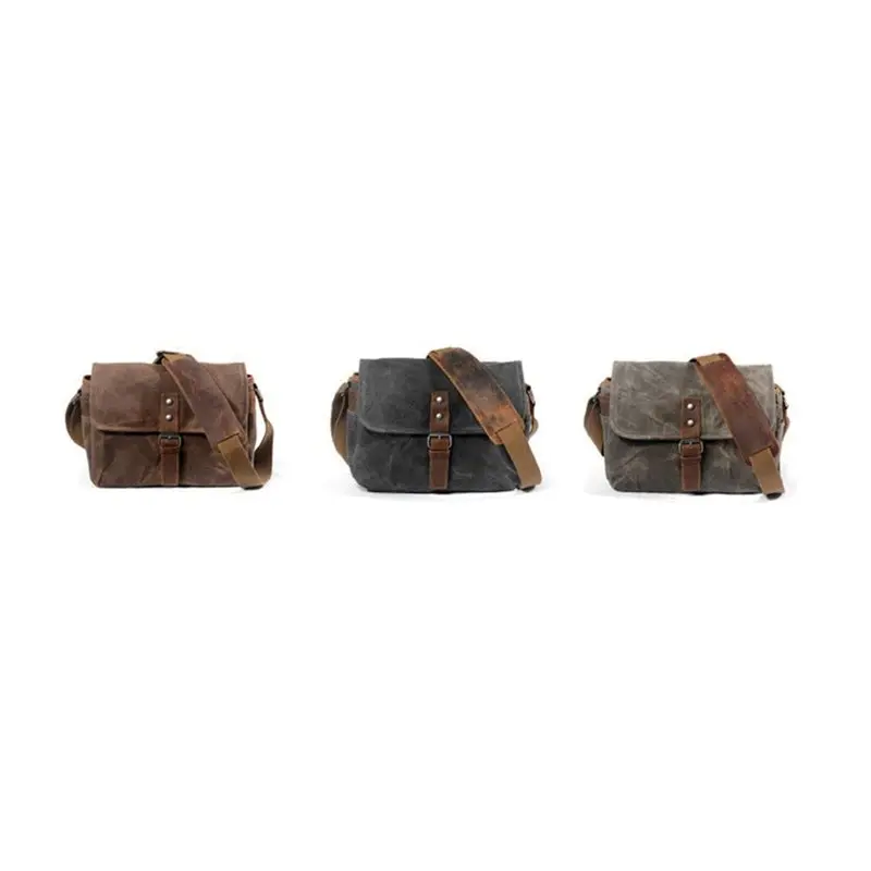 Vintage Style Waxed Canvas Camera Bag Waterproof Shoulder Messenger Bag For DSLR Cameras Outdoor Travel Photography Case-Y44A