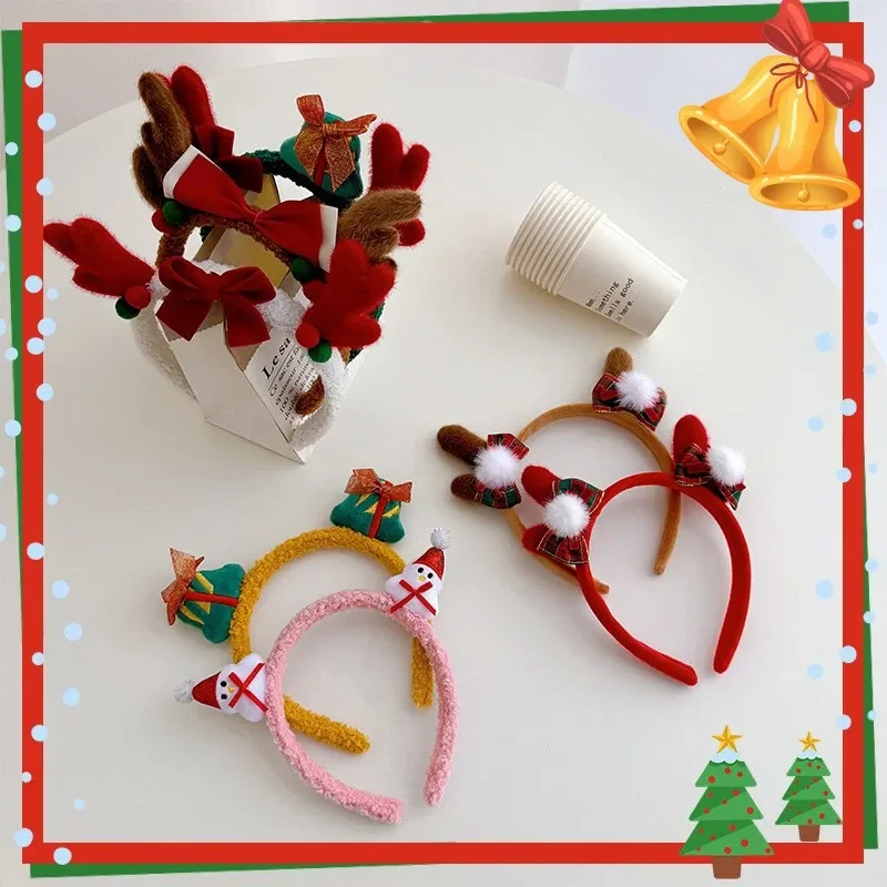 

Face Wash Christmas headband Antler hair accessories Autumn/Winter plush headband cute elk snowman haircard New Year headband