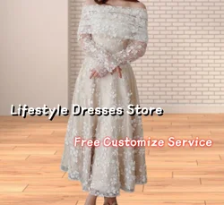 Customized Floral A-Line Evening Dresses 2024 A-Line Removable Long Sleeve Wedding Party Gown Customize Formal Dress