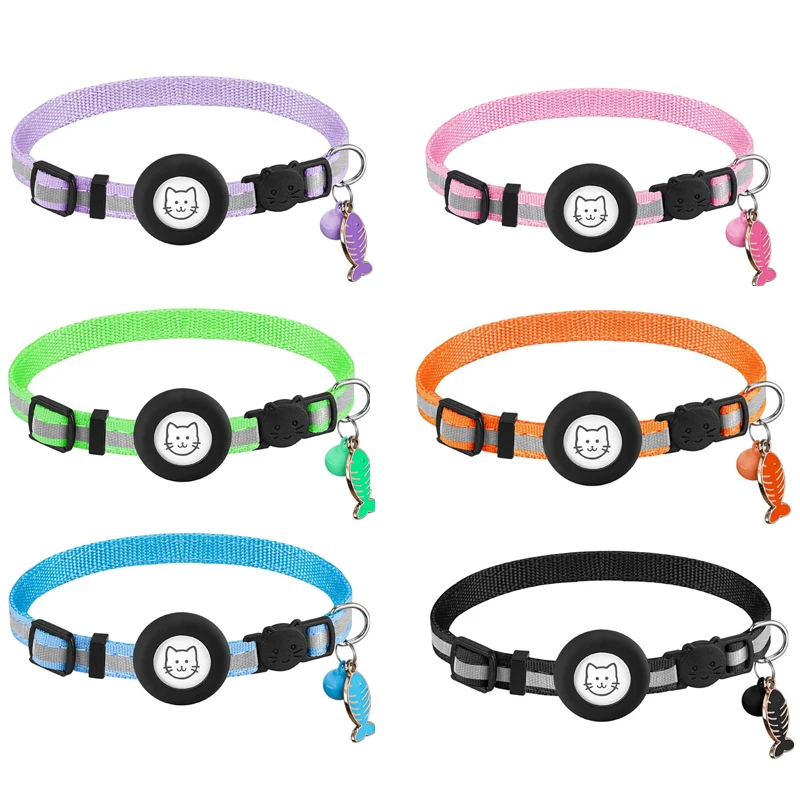 Airtag Pet Collar Reflective Nylon Adjustable Collar For Cat Puppy Anti-lost Collar With Apple Airtags Holder AirTag Accessories