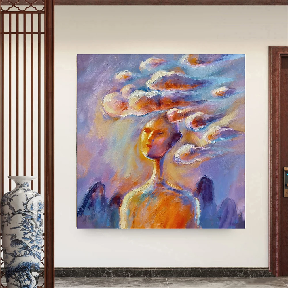 

Ручная роспись, сюрреалистическая абстрактная картина маслом, оригинальное современное настенное искусство с изображением облаков, декор на холсте для гостиной и спальни