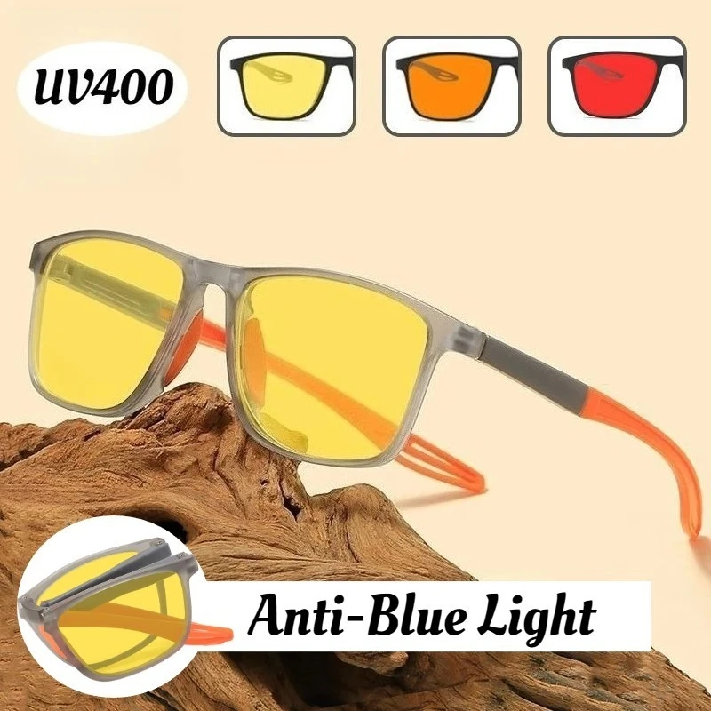 

New Portable Foldable Flat Glasses Orange Yellow Red Lenses Ultra Light Classic Anti Blue Light Glasses Neutral Fashion Glasses