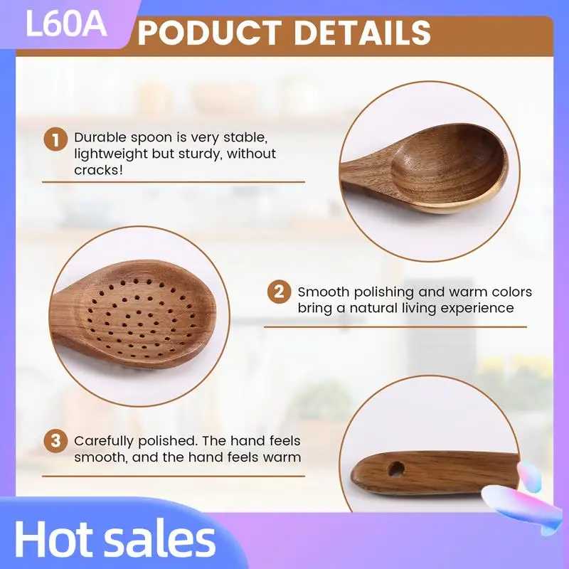 

L60A 10-Piece Wooden Spoons For Cooking Teak Wooden Spoon Sets Perfect For Non-Stick Cookware