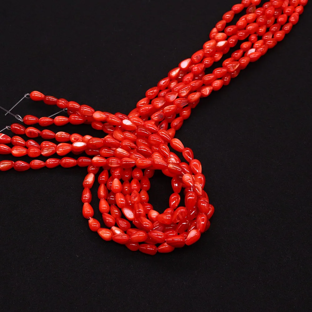 أبيض/أحمر المياه العذبة الطبيعية شل الخرز 1 حبلا 5x8 مللي متر الأرز على شكل الصباغة فضفاض حبة DIY بها بنفسك صنع سوار قلادة الإكسسوارات
