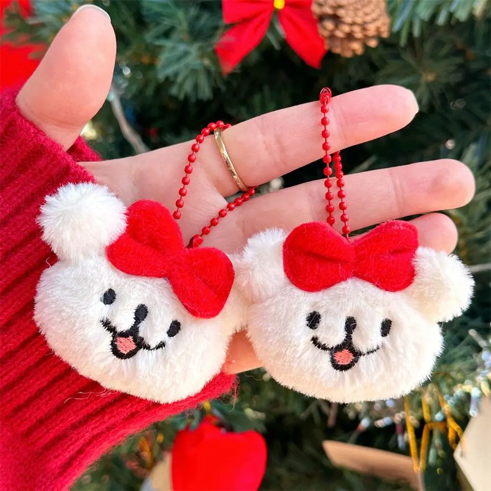 Fashion Cute Plush Doll Keychain Creative Cartoon Red Bow Puppy Brooch High Appearance Level Girl Heart Backpack Pendant Student