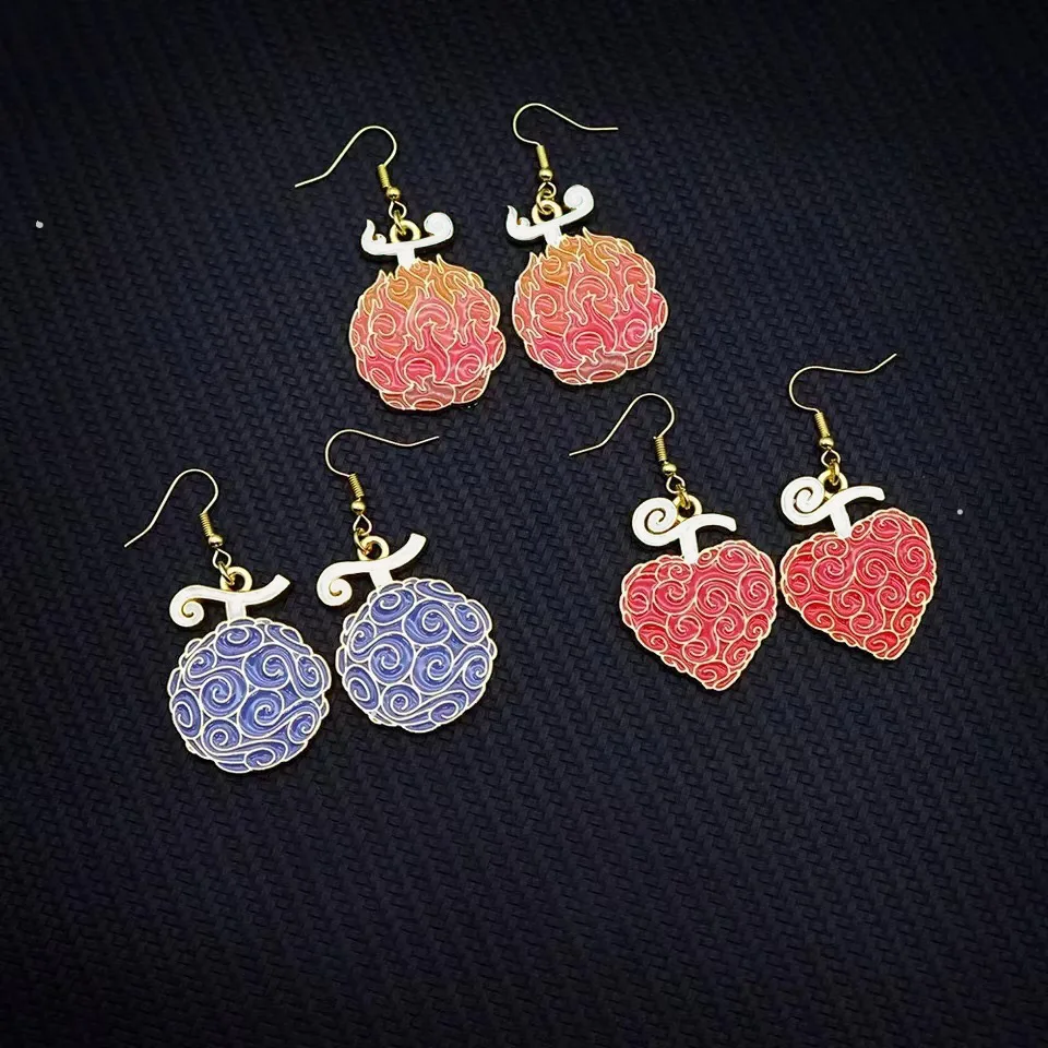 Pendientes de fruta del diablo para mujeres y hombres Gomu Ope Mera no mi Anime Brincos joyería pendiente de gota encanto accesorios de regalo