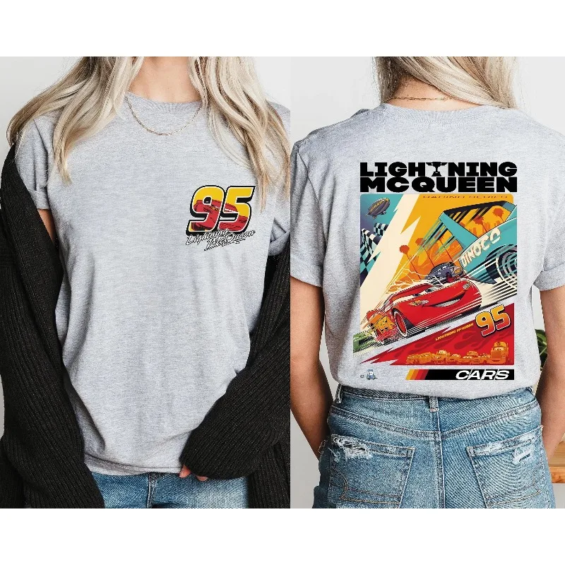 قميص Lightning Mcqueen، تي شيرت Disneyland، سترة Disneyworld، تي شيرت Mcqueen 95، تي شيرت عائلة المملكة السحرية، قميص السيارات