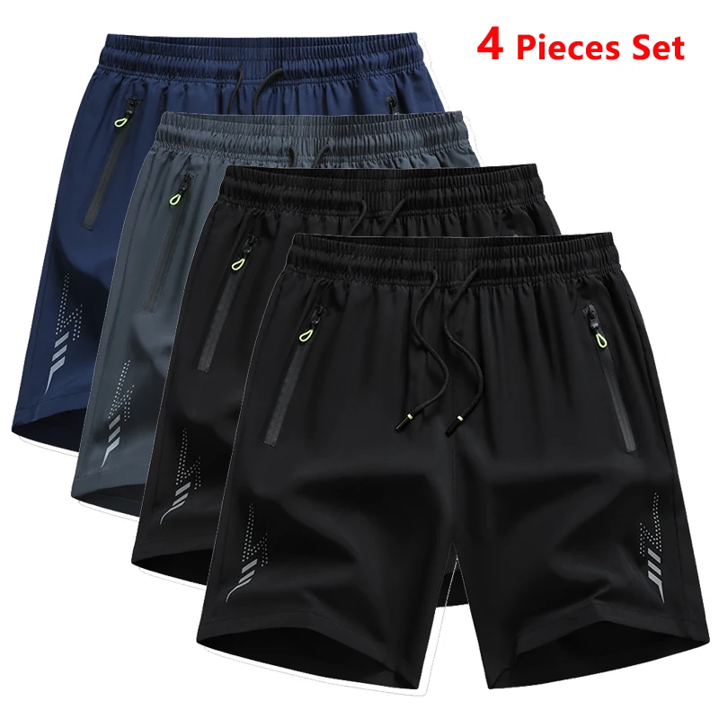 

4 Pieces Running Shorts Men Breathable Loose Basketball Football Soccer Sports Shorts Gym Fitness Training Workout Shorts Beach