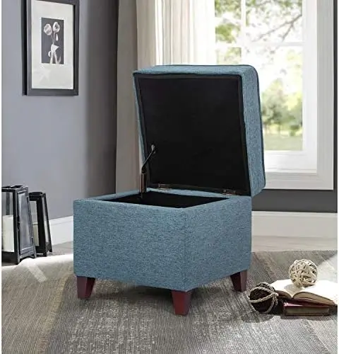 Ottoman Footstools Linen Fabric Cube Footrest, Light Grey