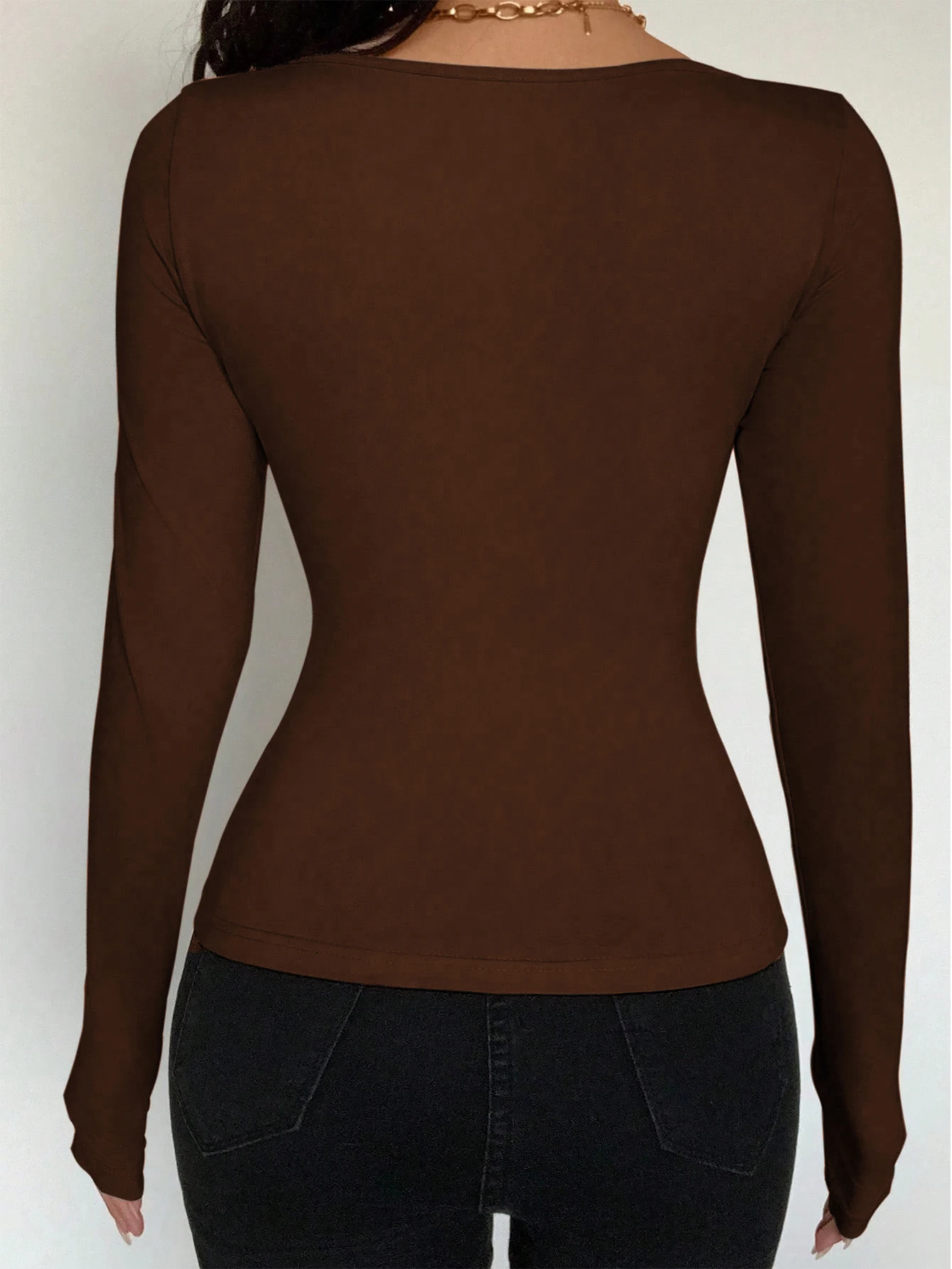 Fashionable All-Season Versatile Women's Clothing Long-Sleeved Plain Color Button Detail Cardigan