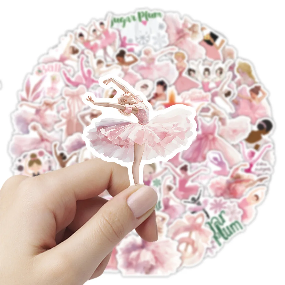 50개 핑크 발레 쿨 방수 그래피티 스티커 장식 DIY 여행가방 노트북 폰 케이스 물컵 데칼