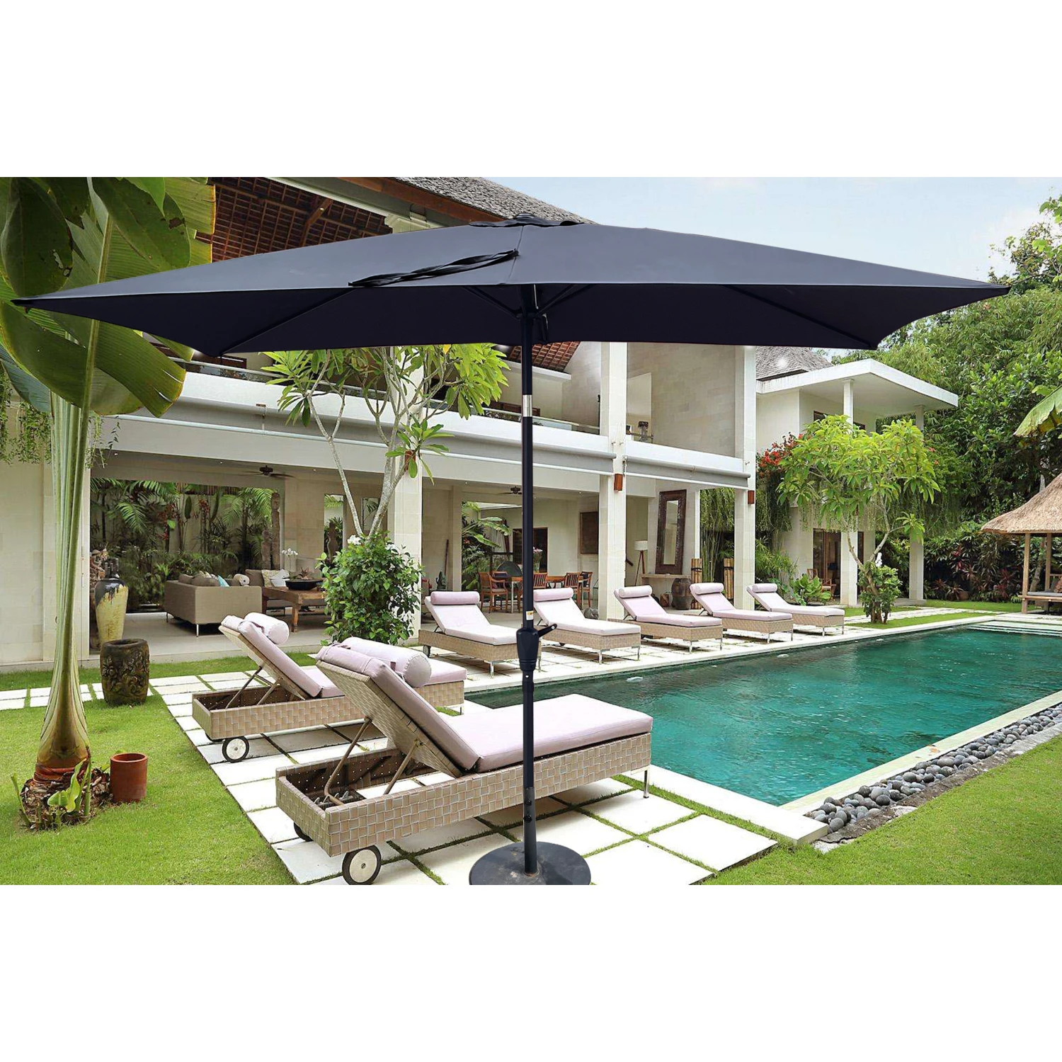 

6 x 9ft Patio Umbrella Outdoor Waterproof Umbrella with Crank and Push Button Tilt without flap for Garden Backyard Pool Swimmin