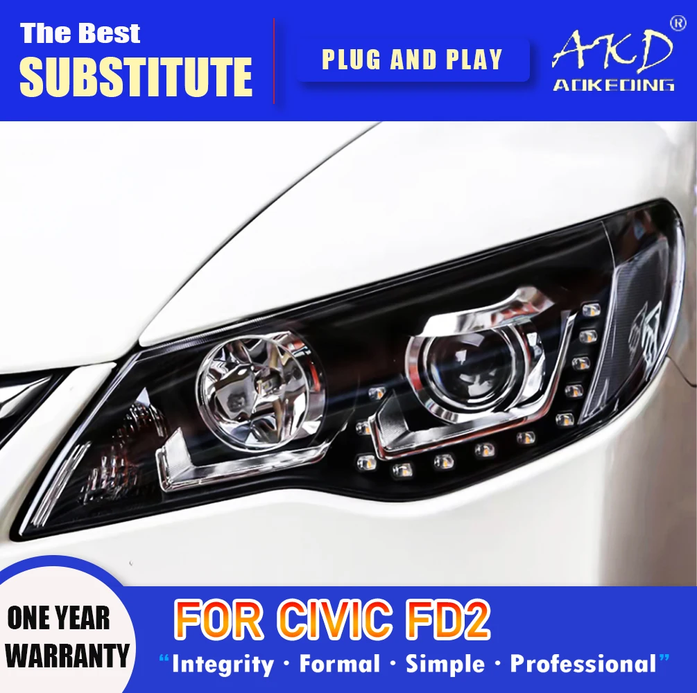 

AKD Head Lamp for Honda Civic LED Headlight 2012-2015 Headlights CIIMO FD2 DRL Turn Signal High Beam Angel Eye Projector Lens