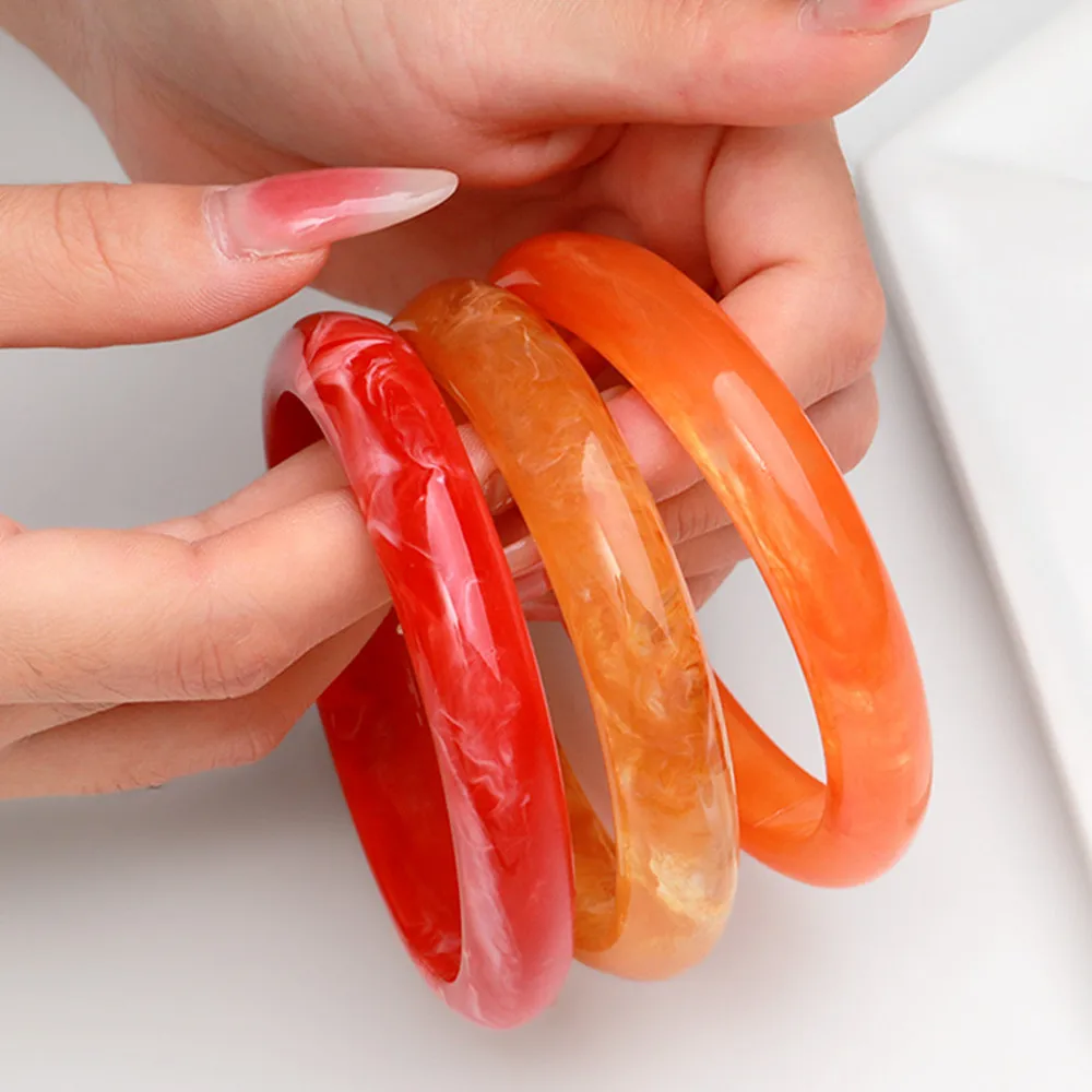 3 Pcs/Set Vintage Resin Geometric Round Cuff Bangle Bracelets luxury Acrylic Orange Green Bangles for Women 2026 Charm Jewelry