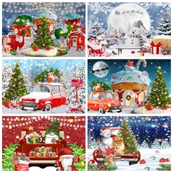 Christmas Vintage Red Truck Backdrop Winter Snowy Snowflake Glitter Xmas Tree Family Kids Portraits Photography Background