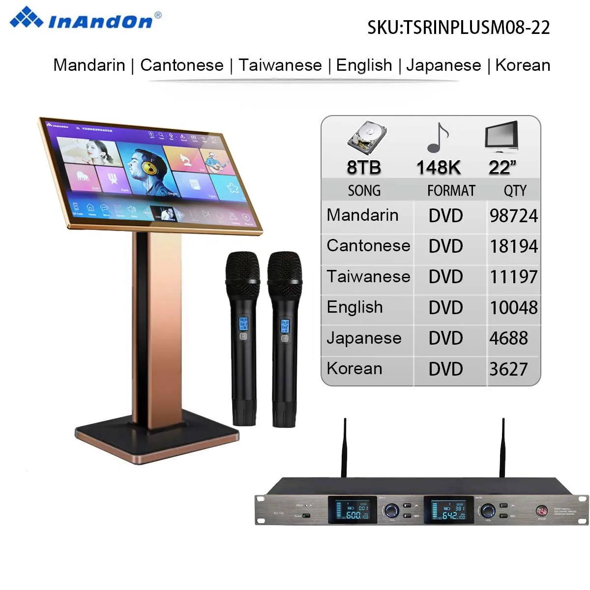 TSRINPLUSM08-8TB 148K High-Performance InAndOn Karaoke Player Microphone and DSP Mixer, 22