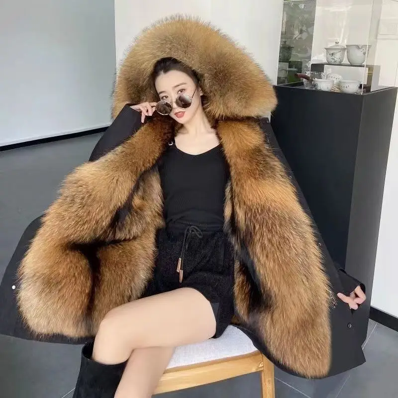 Chic Pai Overcome Winter Plus Velvet Thick Warm Parka High-End Detachable Liner Hooded Cotton-Padded Coat Women's Overcoat