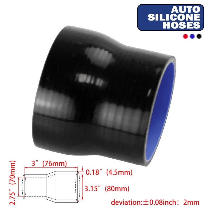 

Редукционный прямой силиконовый шланг черного/красного/синего цвета 2.75-3.15 дюйма, внутренний диаметр 70-80 мм * 76 мм, для интеркулера