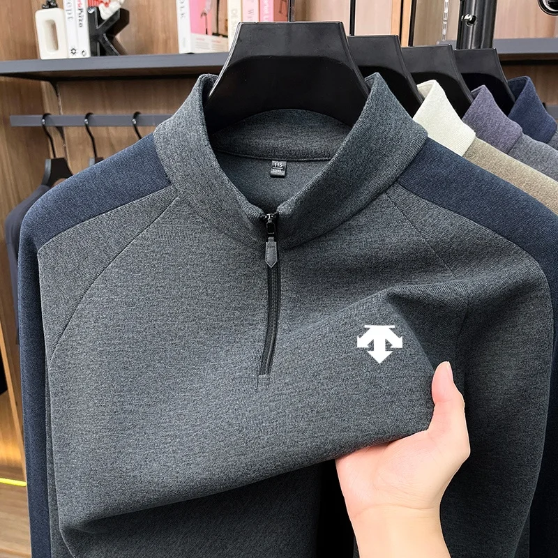 Autumn New Mock Neck T-Shirt Original Windproof Skin Friendly Quarter Zip Long Sleeve Pullover Top Versatile Comfort Men's Wear