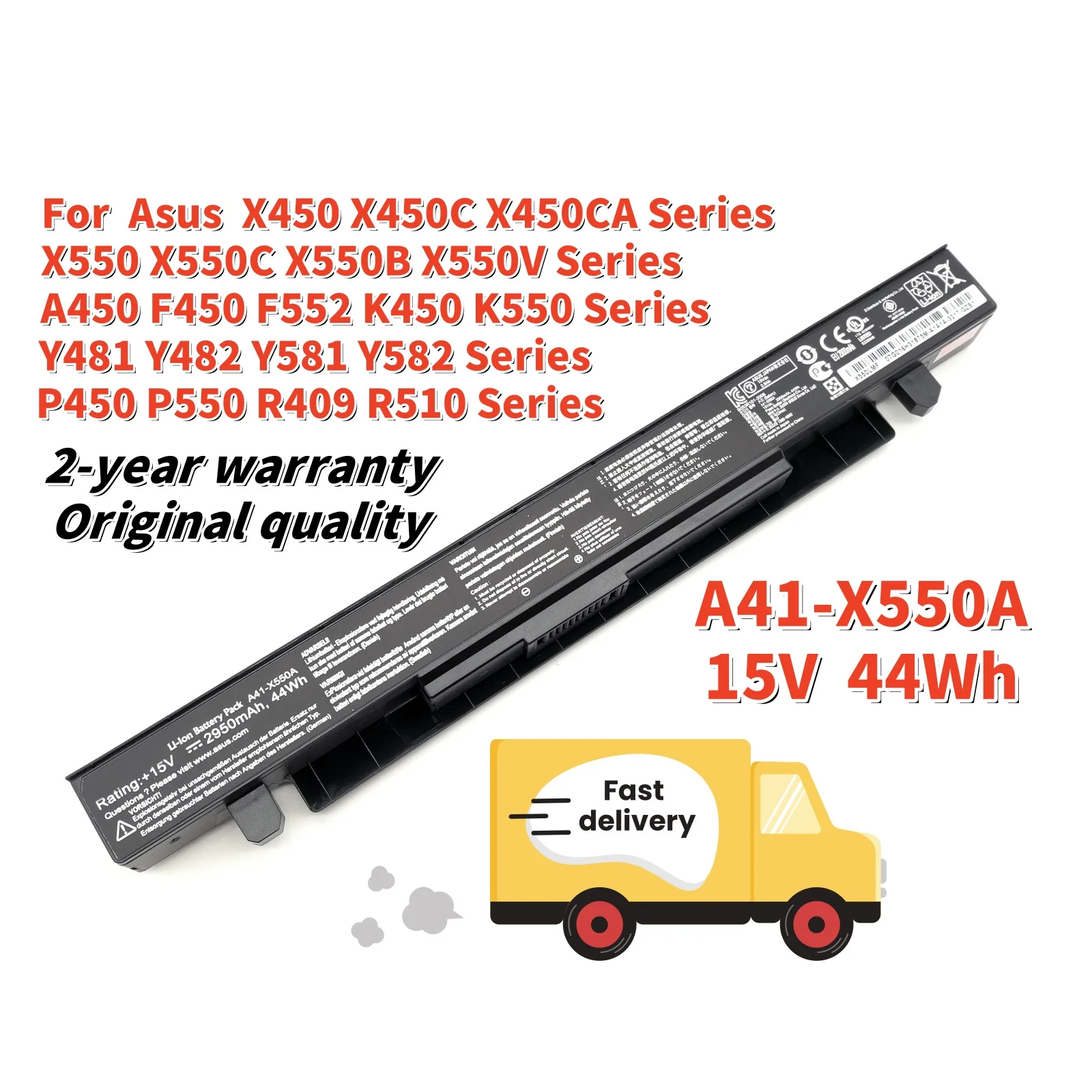 A41-X550A Laptop Battery For Asus X450 X550 A450 F450 F552 K450 K550 Y481 Y482 Y581 Y582 P450 P550 R409 R510 Series 15V 44Wh