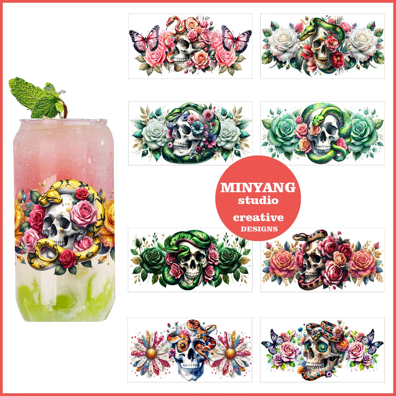 

Terrifying skull peel waterproof DIY Decals 3D transfers uvdtf crystal stickers 16oz uv dtf cup wraps for Libbey Glasses