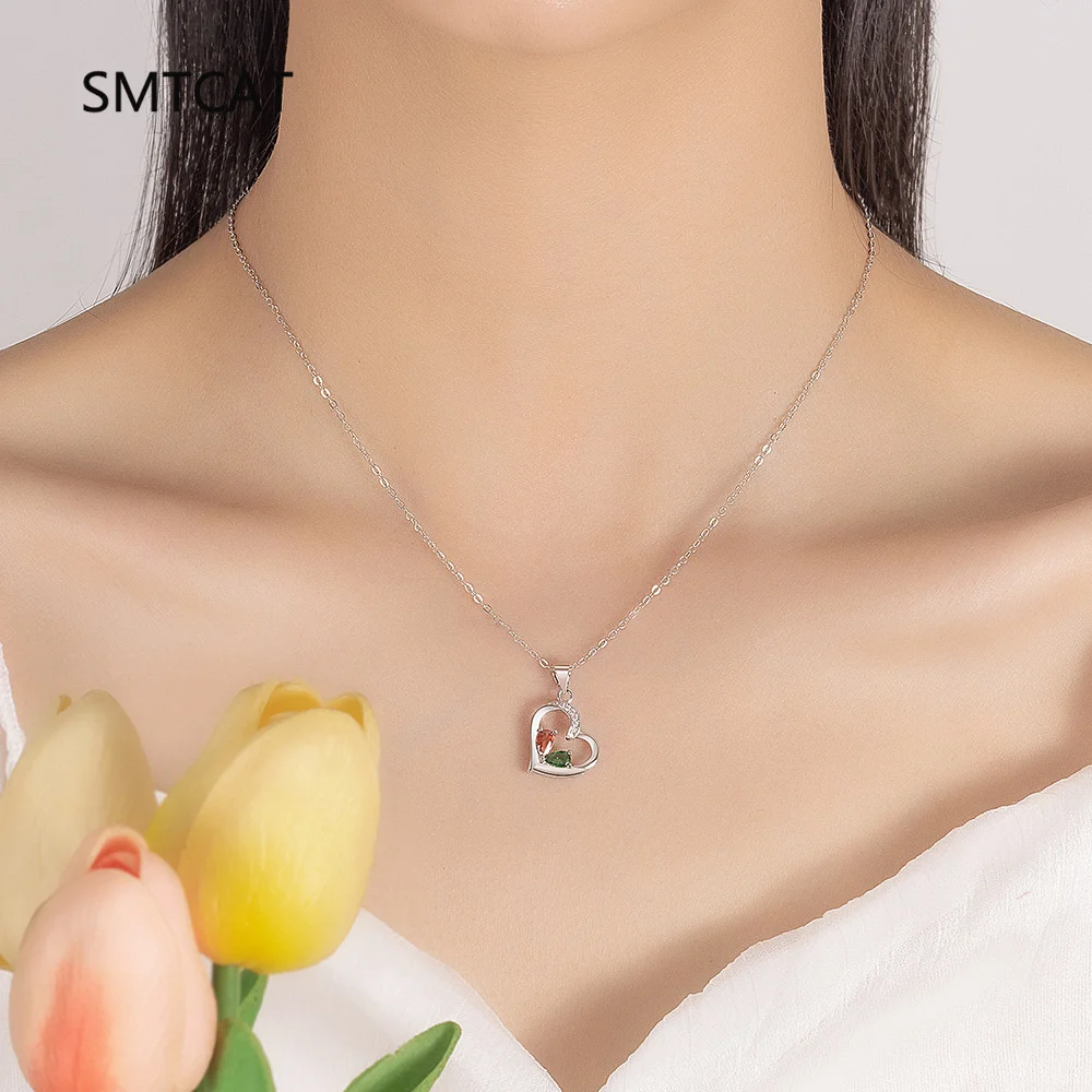 Pear Cut Natural Red Garnet Emerald 925 Sterling Silver Love Heart Pendant Necklace for Women Colorful Gemstone Jewelry Choker view 3