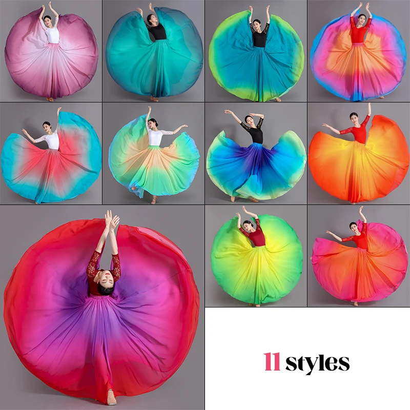 

Women Classical Dance Stage Performance Dancing Skirts 720 Degree Costumes Multicolour Gradient Flamenco Dance Performer Skirts